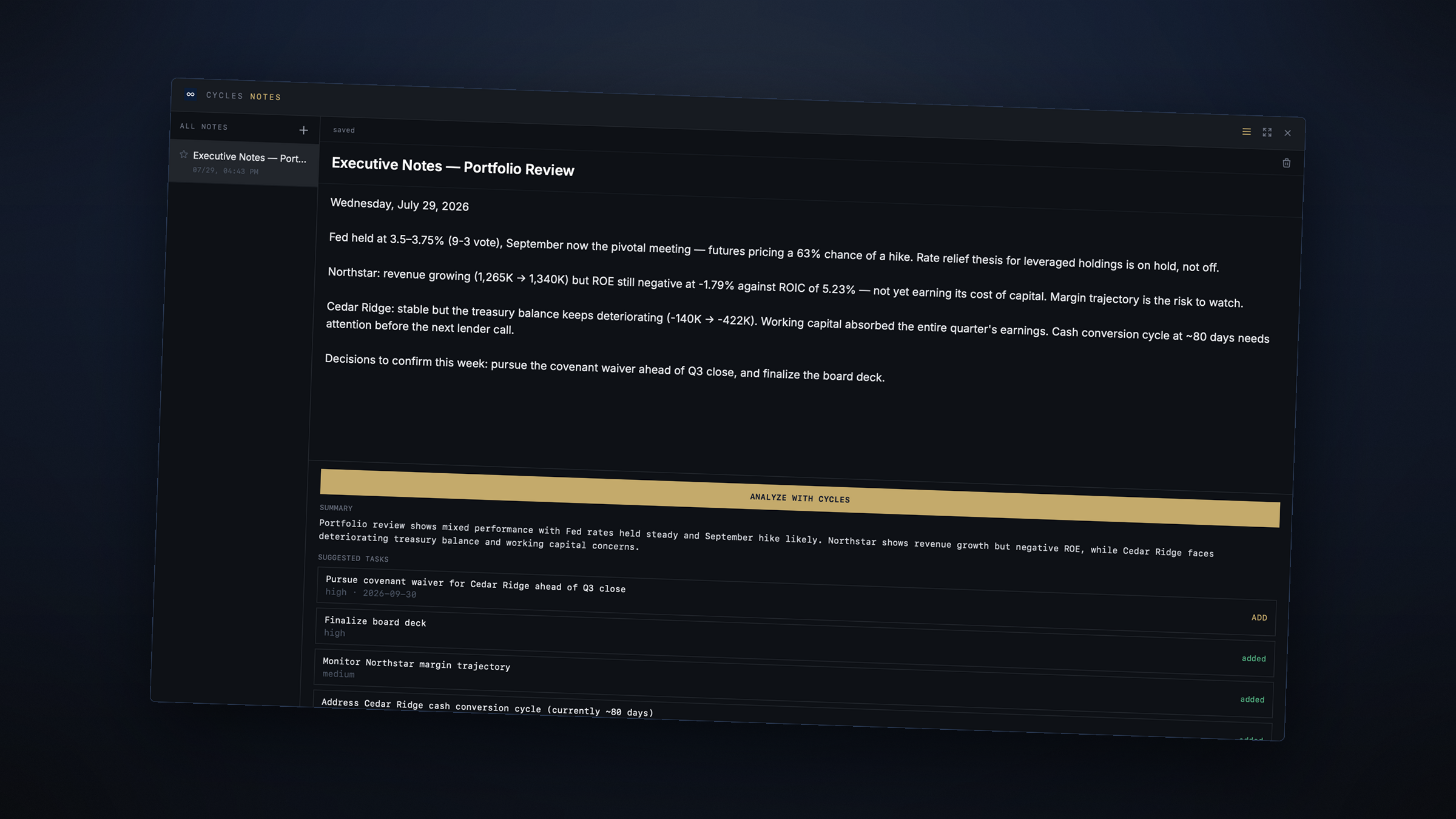 Cycles Apps — Notes